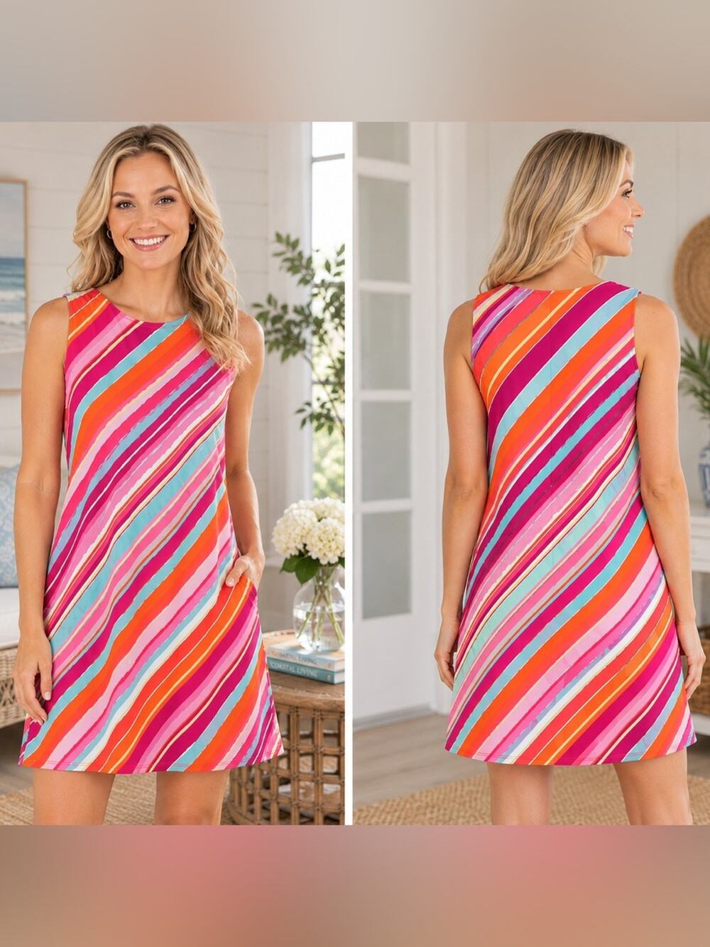 Jude Connally Sleeveless Multicolor Stripe Shift Dress USA Size XS